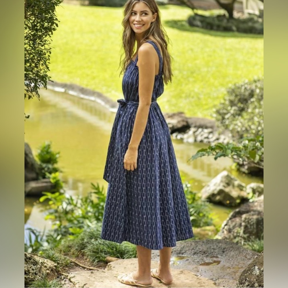 Outerknown + Piece & Co.  NWT Raj Navy Ikat Patterned Midi Dress Size Large